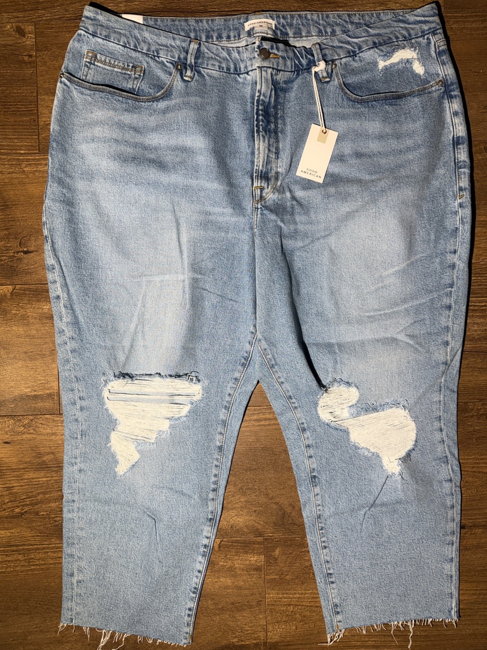 Good American Light Blue Distressed Ankle Cropped Jeans